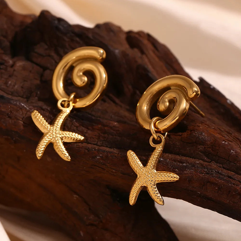 1 Pair Retro Starfish Plating 304 Stainless Steel Drop Earrings