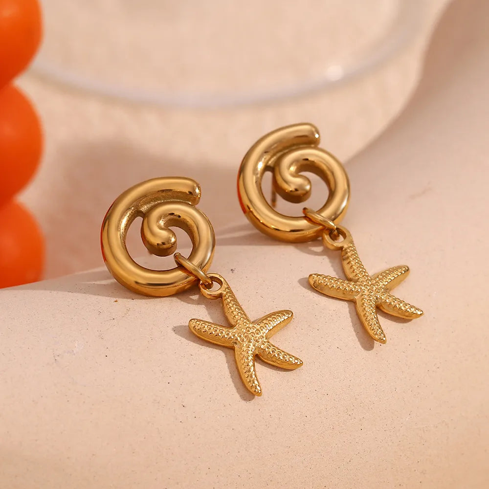 1 Pair Retro Starfish Plating 304 Stainless Steel Drop Earrings