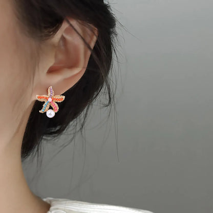 1 Pair Retro Starfish Plating Alloy Ear Studs