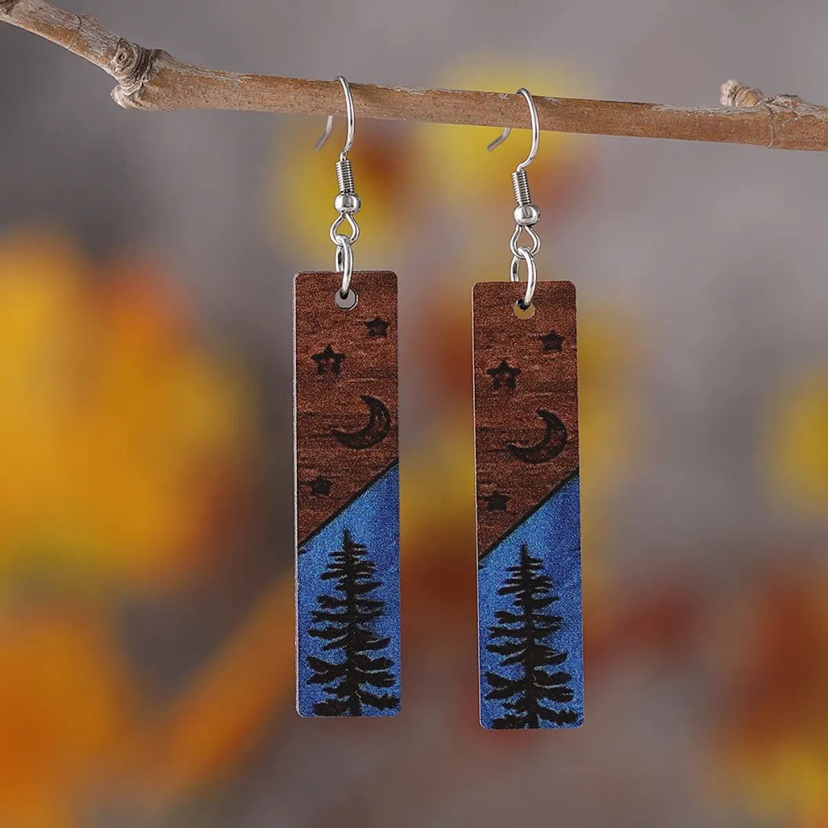 1 Pair Retro Streetwear Color Block Wood Drop Earrings