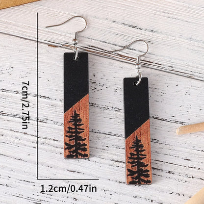 1 Pair Retro Streetwear Color Block Wood Drop Earrings