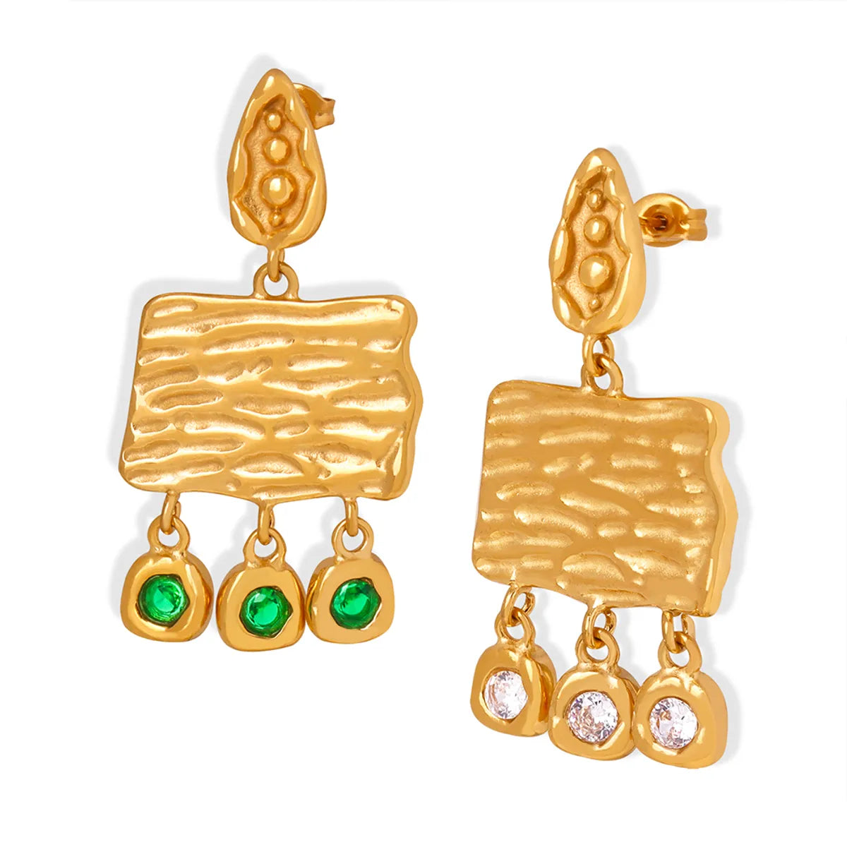 1 Pair Retro Streetwear Geometric Plating Inlay Titanium Steel Zircon 18k Gold Plated Drop Earrings