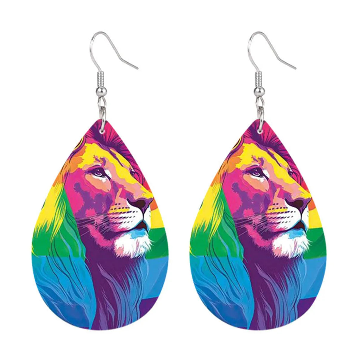 1 Pair Retro Streetwear Lion Pu Leather Silver Plated Drop Earrings