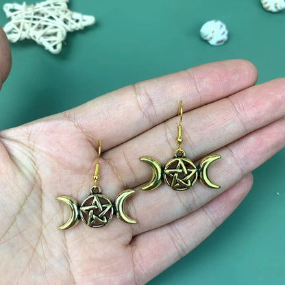 1 Pair Retro Sun Moon Metal Drop Earrings