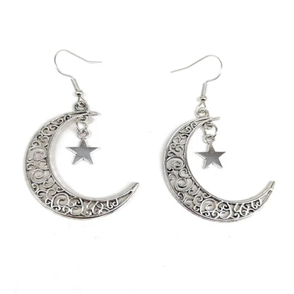 1 Pair Retro Sun Moon Plating Hollow Out Alloy Silver Plated Drop Earrings