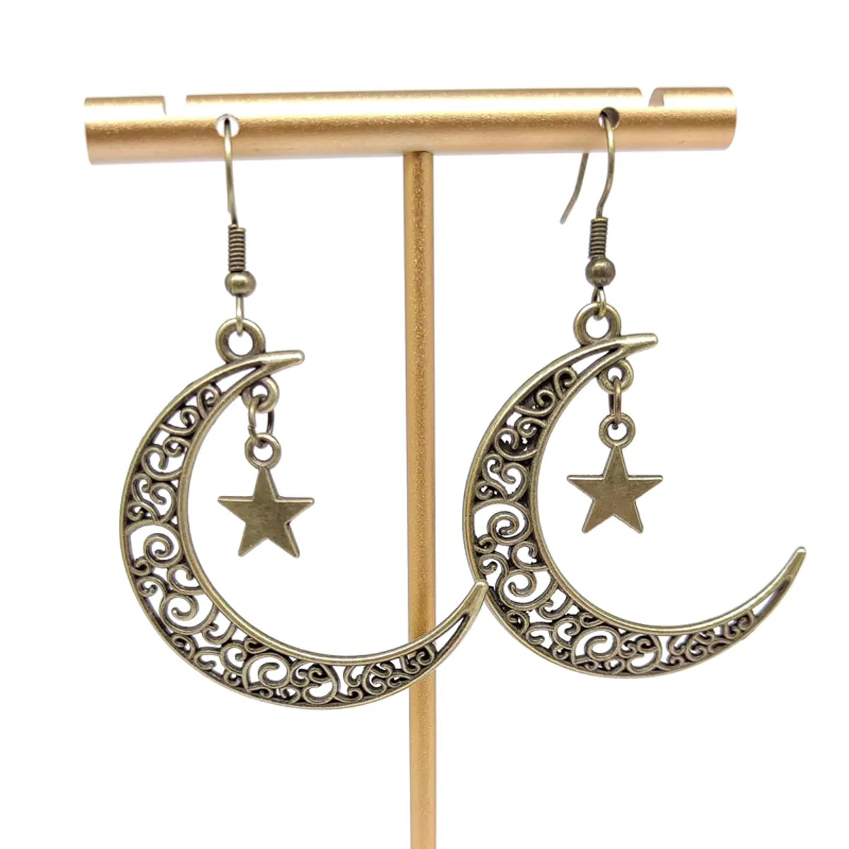 1 Pair Retro Sun Moon Plating Hollow Out Alloy Silver Plated Drop Earrings