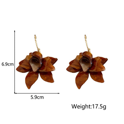 1 Pair Retro Sweet Flower Alloy Resin Drop Earrings