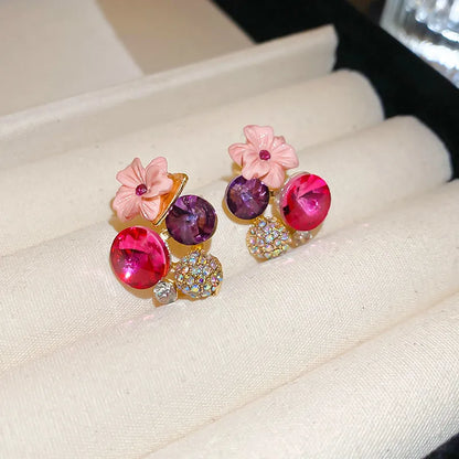 1 Pair Retro Sweet Flower Inlay Alloy Rhinestones Ear Studs