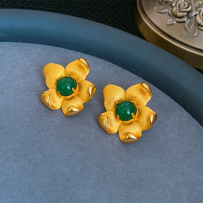 1 Pair Retro Sweet Flower Plating Inlay Copper Rhinestones Gold Plated Ear Studs