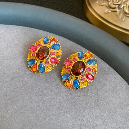 1 Pair Retro Sweet Flower Plating Inlay Copper Rhinestones Gold Plated Ear Studs