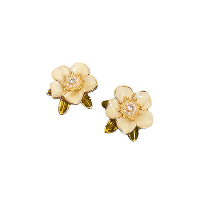 1 Pair Retro Sweet Flower Plating Inlay Copper Rhinestones Gold Plated Ear Studs