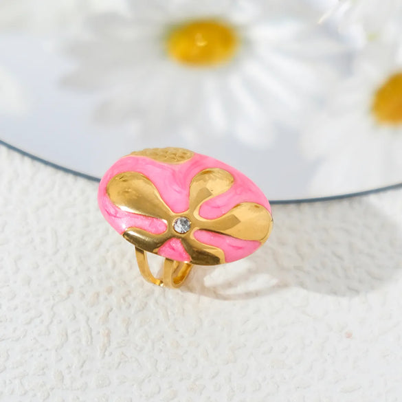 1 Pair Retro Sweet Simple Style Oval Enamel Plating 304 Stainless Steel Zircon 14K Gold Plated Ear Studs