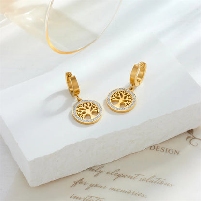 1 Pair Retro Tree Plating Inlay Titanium Steel Zircon 18k Gold Plated Drop Earrings