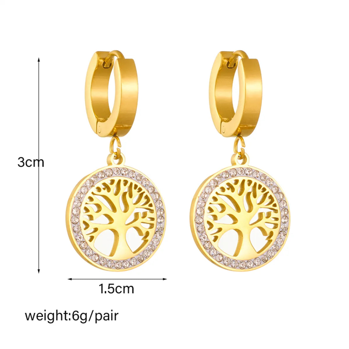 1 Pair Retro Tree Plating Inlay Titanium Steel Zircon 18k Gold Plated Drop Earrings