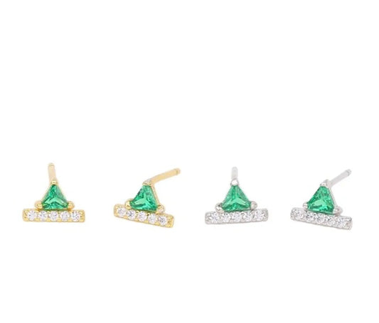 1 Pair Retro Triangle Inlay Sterling Silver Zircon Ear Studs