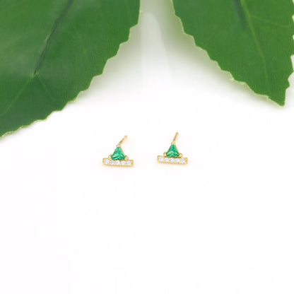 1 Pair Retro Triangle Inlay Sterling Silver Zircon Ear Studs