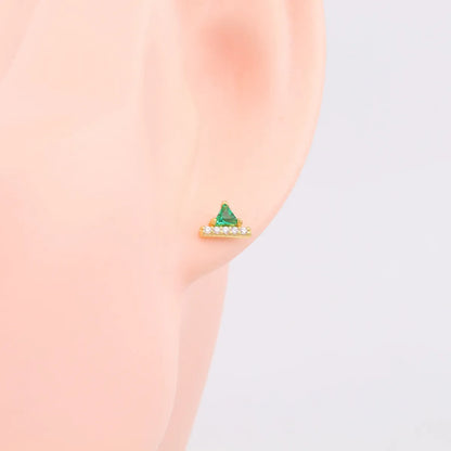 1 Pair Retro Triangle Inlay Sterling Silver Zircon Ear Studs