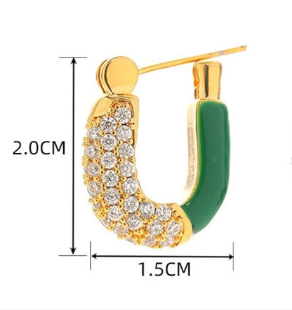 1 Pair Retro U Shape Inlay Copper Zircon Earrings