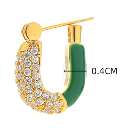 1 Pair Retro U Shape Inlay Copper Zircon Earrings