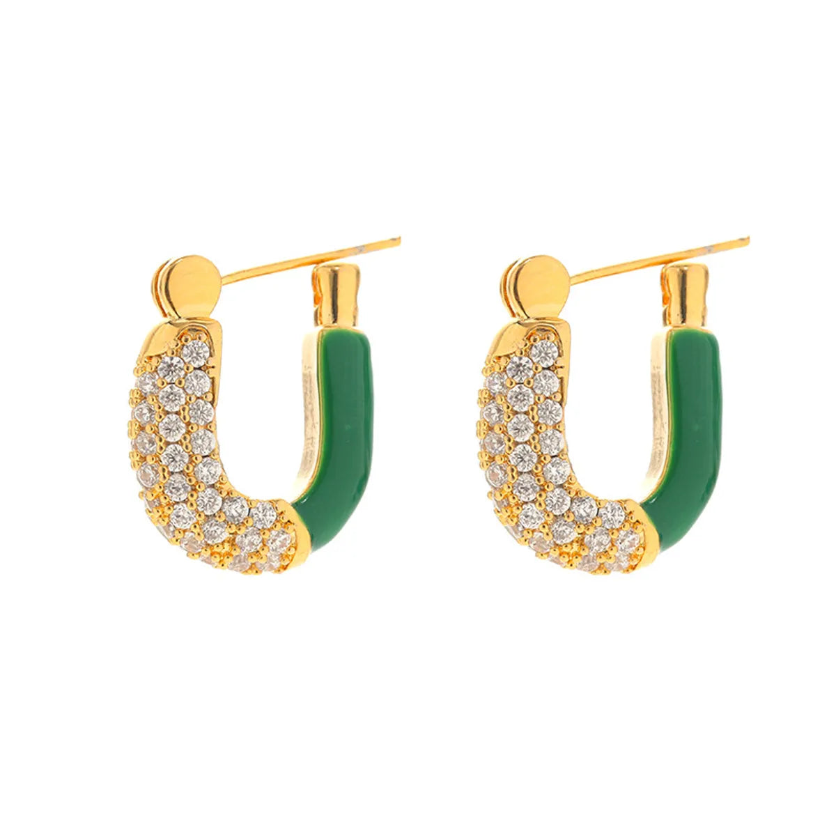 1 Pair Retro U Shape Inlay Copper Zircon Earrings