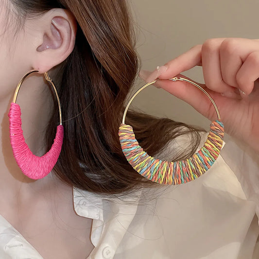 1 Pair Retro Vacation Bohemian Geometric Braid Alloy Hoop Earrings