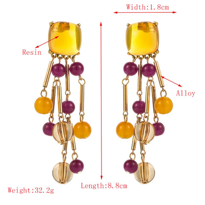 1 Pair Retro Vacation Bohemian Tassel Beaded Tassel Alloy Resin 18K Gold Plated Drop Earrings