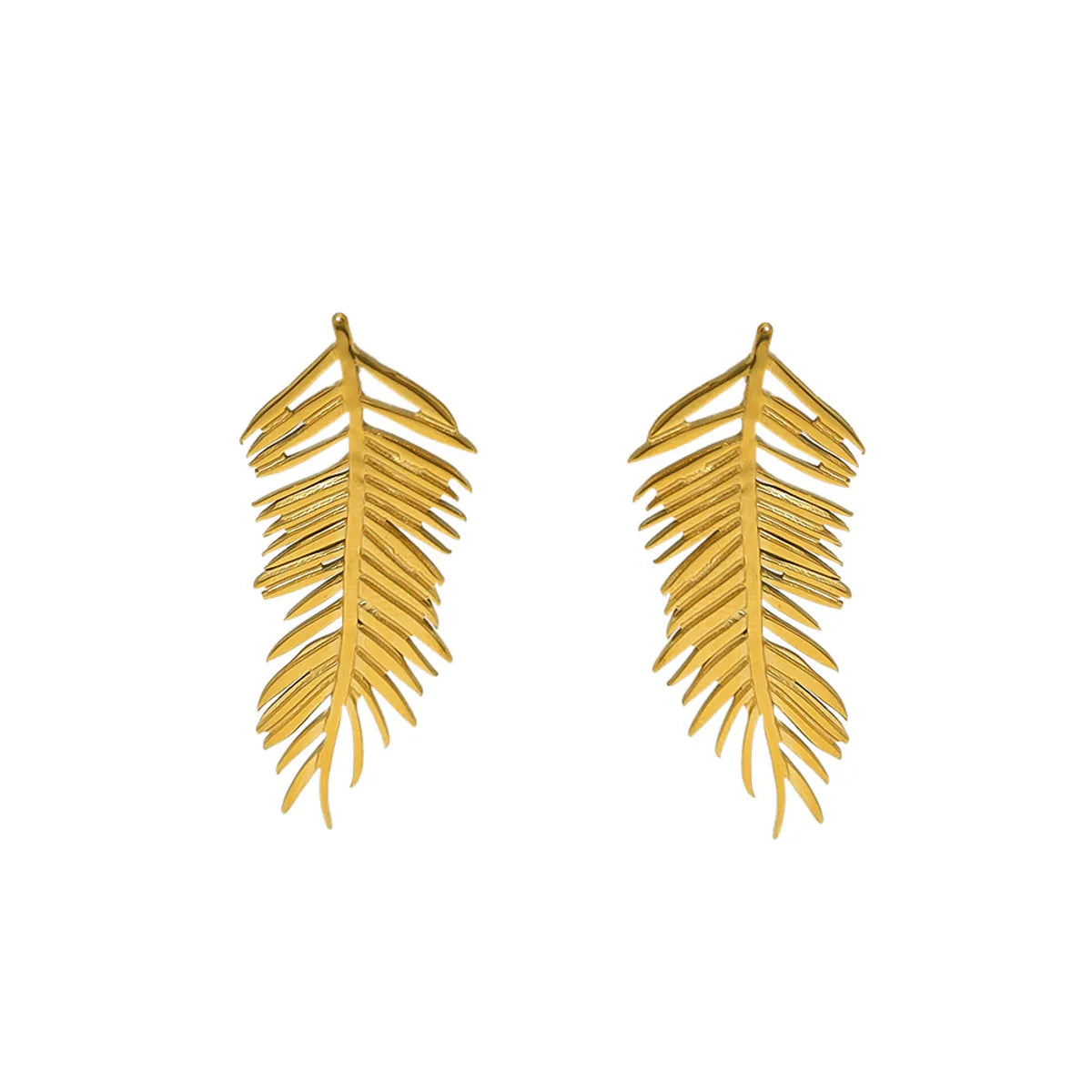 1 Pair Retro Vacation French Style Feather Plating 304 Stainless Steel 18K Gold Plated Ear Studs