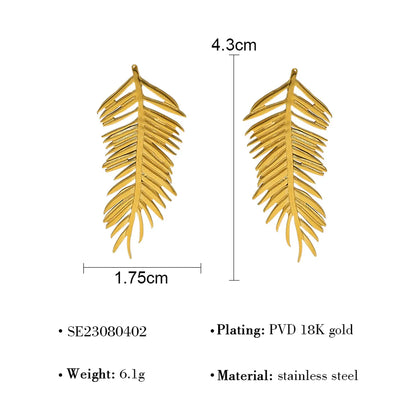 1 Pair Retro Vacation French Style Feather Plating 304 Stainless Steel 18K Gold Plated Ear Studs