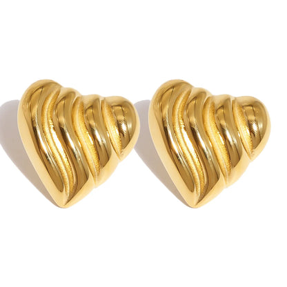 1 Pair Retro Vacation French Style Geometric Heart Shape 304 Stainless Steel 18K Gold Plated Ear Studs