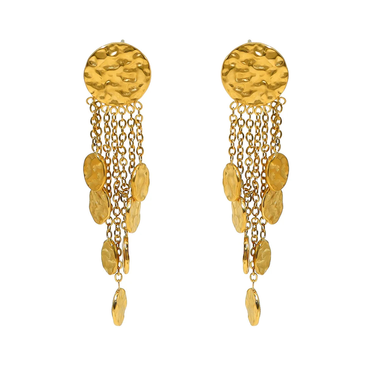 1 Pair Retro Vacation French Style Leaves Tassel Plating 304 Stainless Steel 18K Gold Plated Drop Earrings