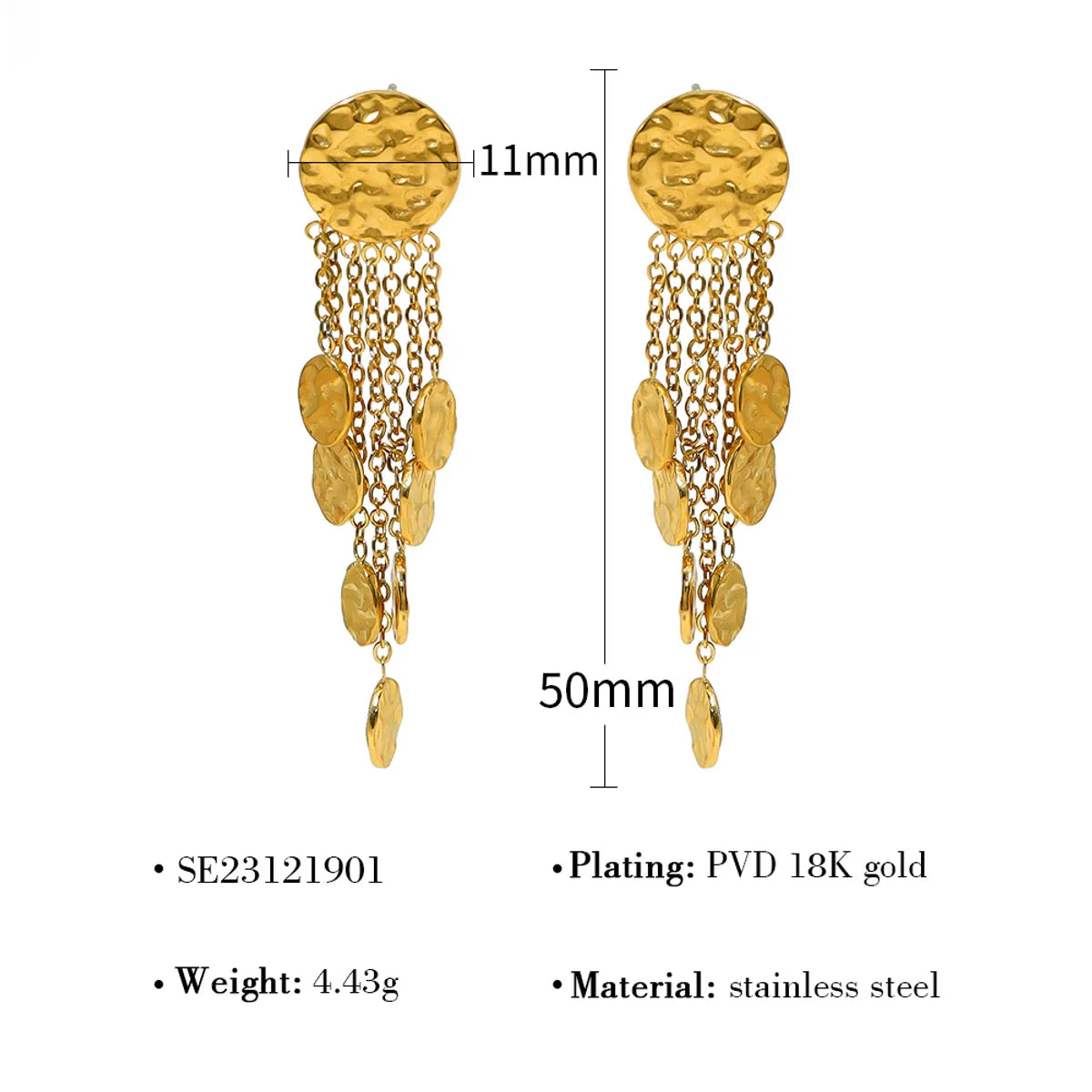 1 Pair Retro Vacation French Style Leaves Tassel Plating 304 Stainless Steel 18K Gold Plated Drop Earrings