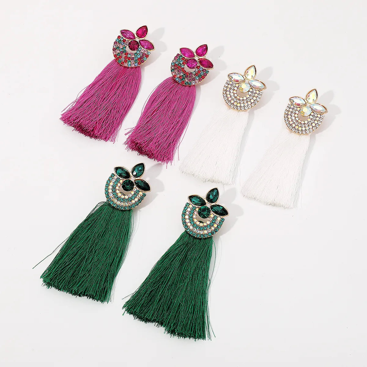 1 Pair Retro Vacation Geometric Tassel Alloy Rhinestones Drop Earrings