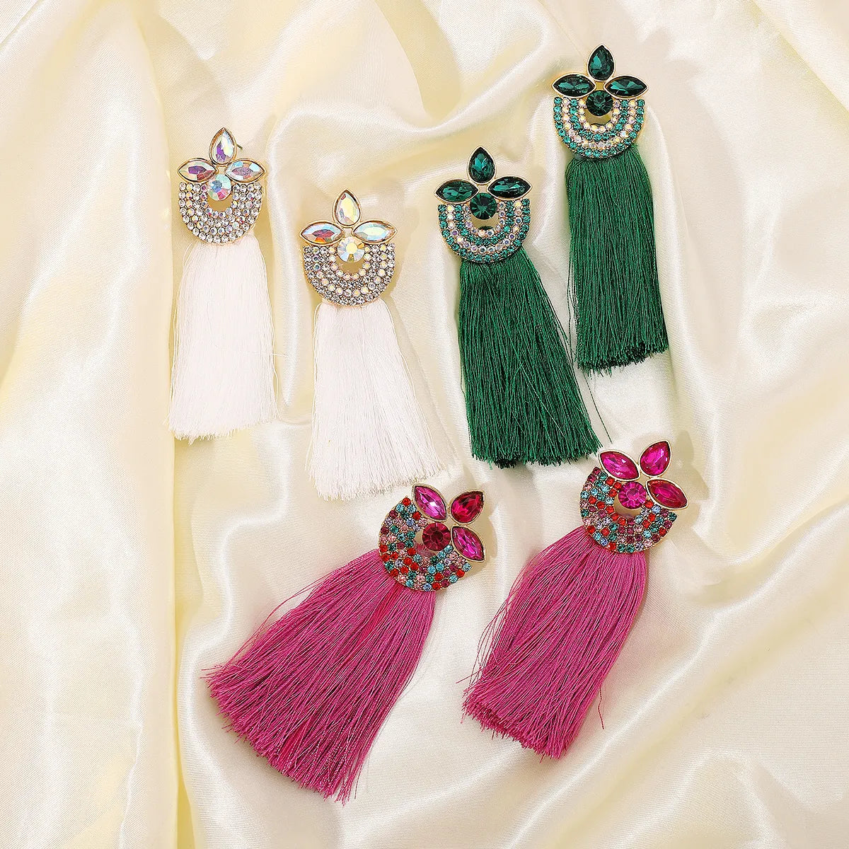 1 Pair Retro Vacation Geometric Tassel Alloy Rhinestones Drop Earrings