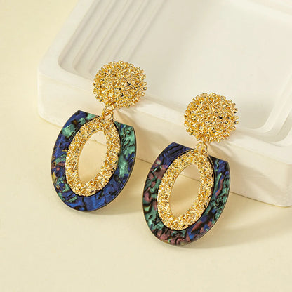 1 Pair Retro Vacation Hexagon Round Oval Plating Hollow Out Arylic Alloy Drop Earrings