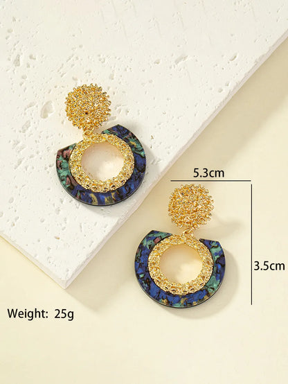 1 Pair Retro Vacation Hexagon Round Oval Plating Hollow Out Arylic Alloy Drop Earrings