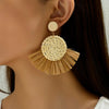 1 Pair Retro Vacation Round Sector Handmade Braid Straw Rattan Drop Earrings