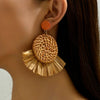 1 Pair Retro Vacation Round Sector Handmade Braid Straw Rattan Drop Earrings