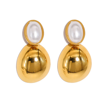 1 Pair Retro Vacation Simple Style Round Water Droplets Heart Shape Plating Inlay 304 Stainless Steel Artificial Pearls 18K Gold Plated Drop Earrings