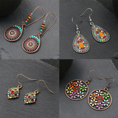 1 Pair Retro Water Droplets Alloy Inlay Artificial Gemstones Women's Drop Earrings