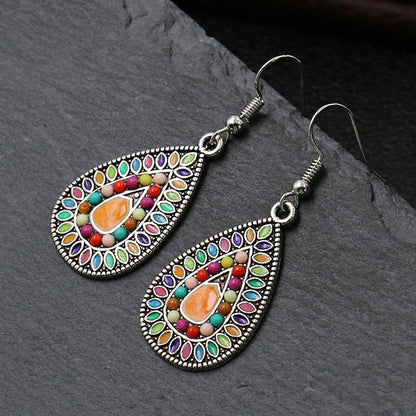 1 Pair Retro Water Droplets Alloy Inlay Artificial Gemstones Women's Drop Earrings