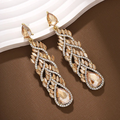 1 Pair Retro Water Droplets Alloy Rhinestone Drop Earrings