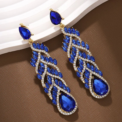 1 Pair Retro Water Droplets Alloy Rhinestone Drop Earrings