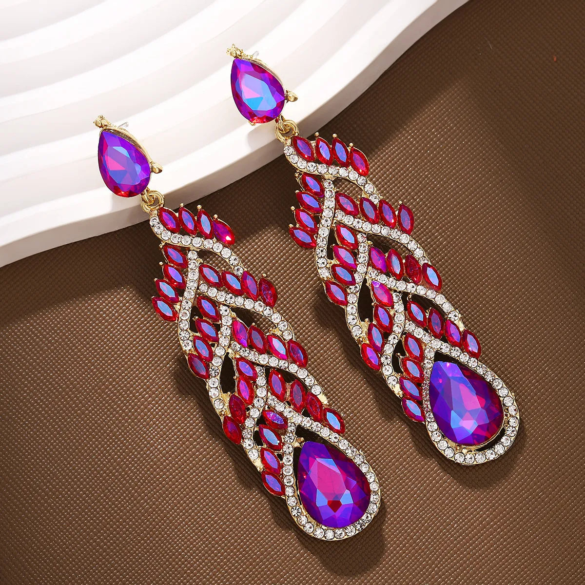 1 Pair Retro Water Droplets Alloy Rhinestone Drop Earrings