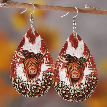 1 Pair Retro Water Droplets Cattle Pu Leather Drop Earrings