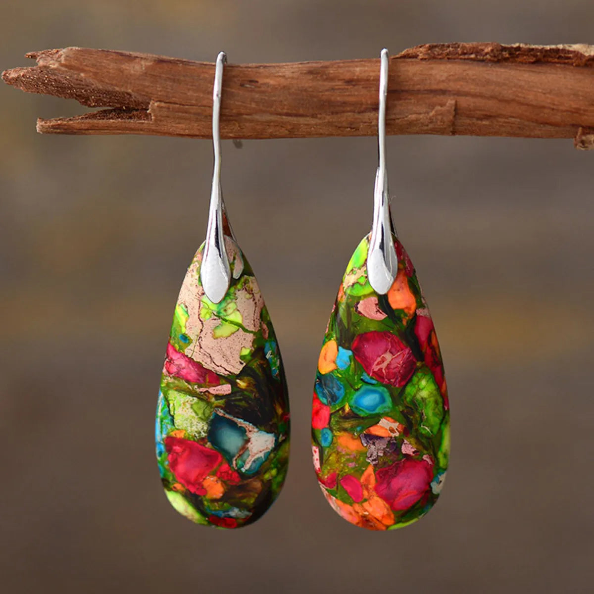 1 Pair Retro Water Droplets Emperor Stone Drop Earrings