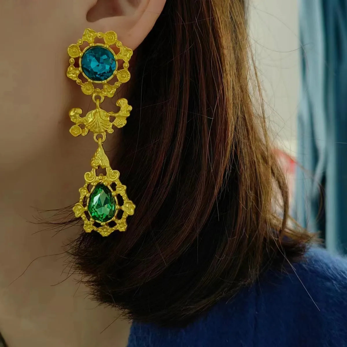 1 Pair Retro Water Droplets Flower Alloy Drop Earrings