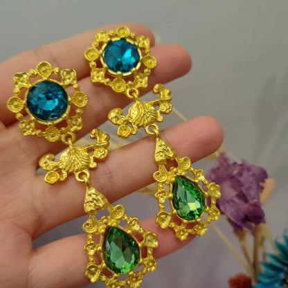 1 Pair Retro Water Droplets Flower Alloy Drop Earrings