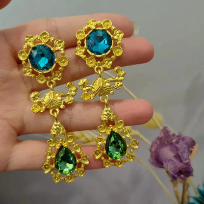 1 Pair Retro Water Droplets Flower Alloy Drop Earrings