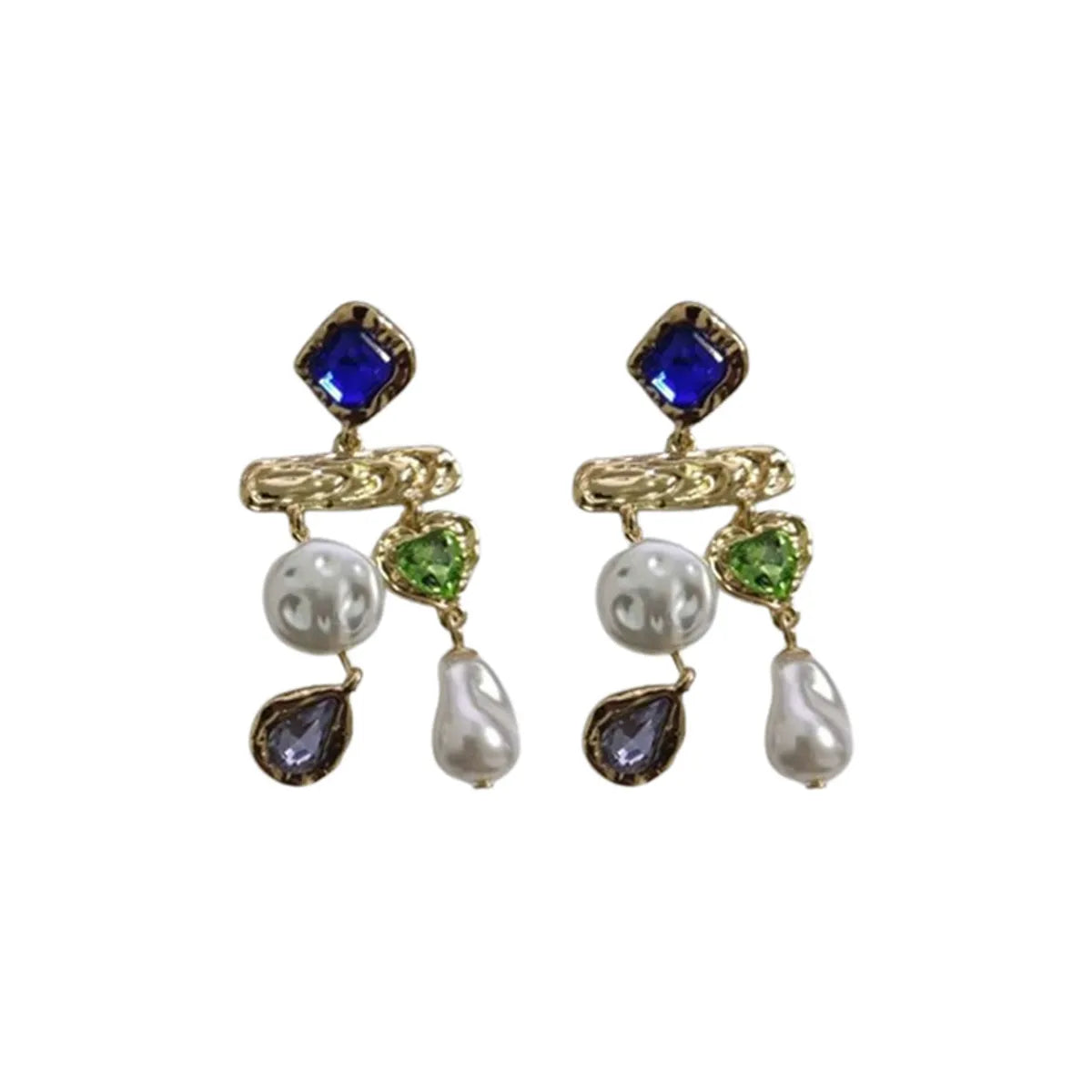 1 Pair Retro Water Droplets Inlay Alloy Rhinestones Drop Earrings