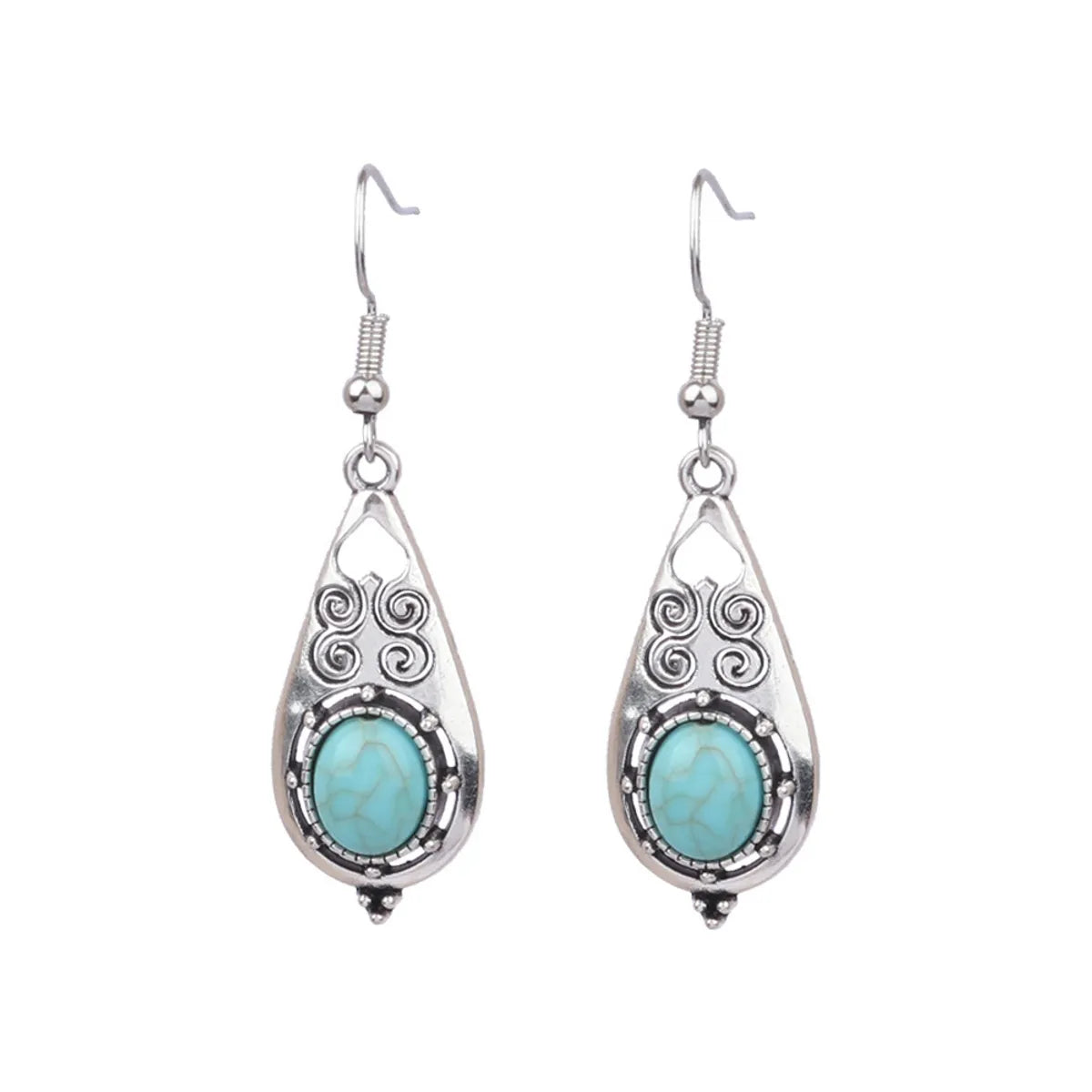 1 Pair Retro Water Droplets Plating Alloy Turquoise Drop Earrings